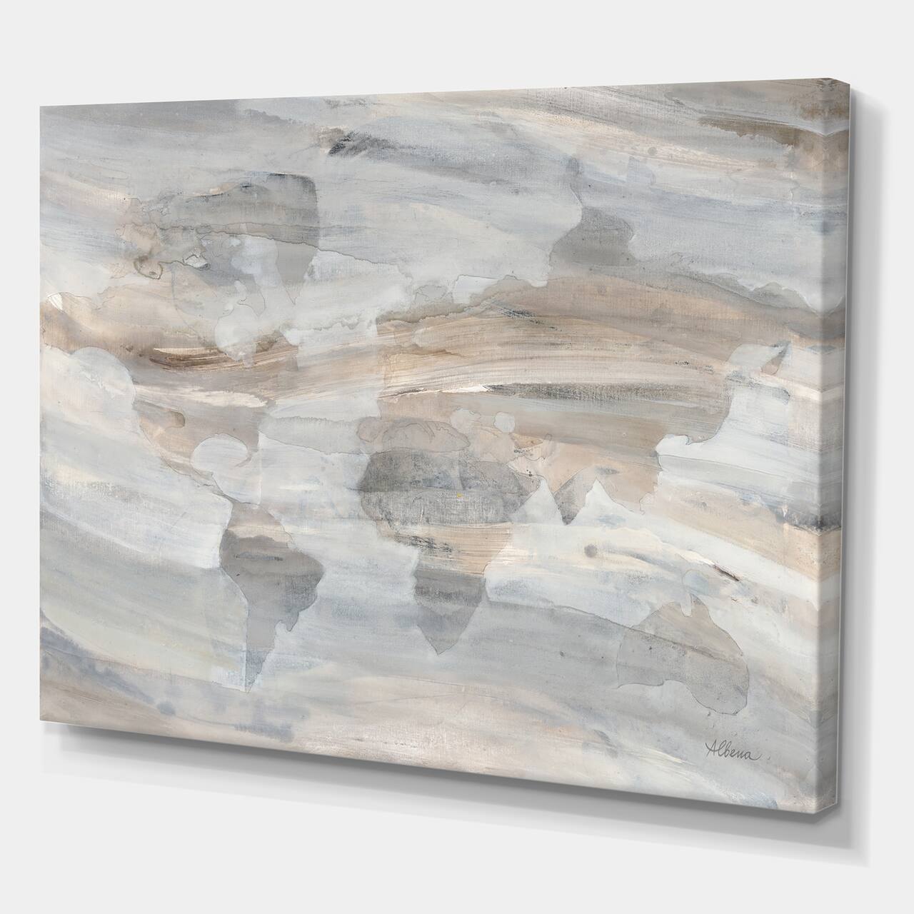 Designart - Misty World Map - Glam Map Canvas Artwork